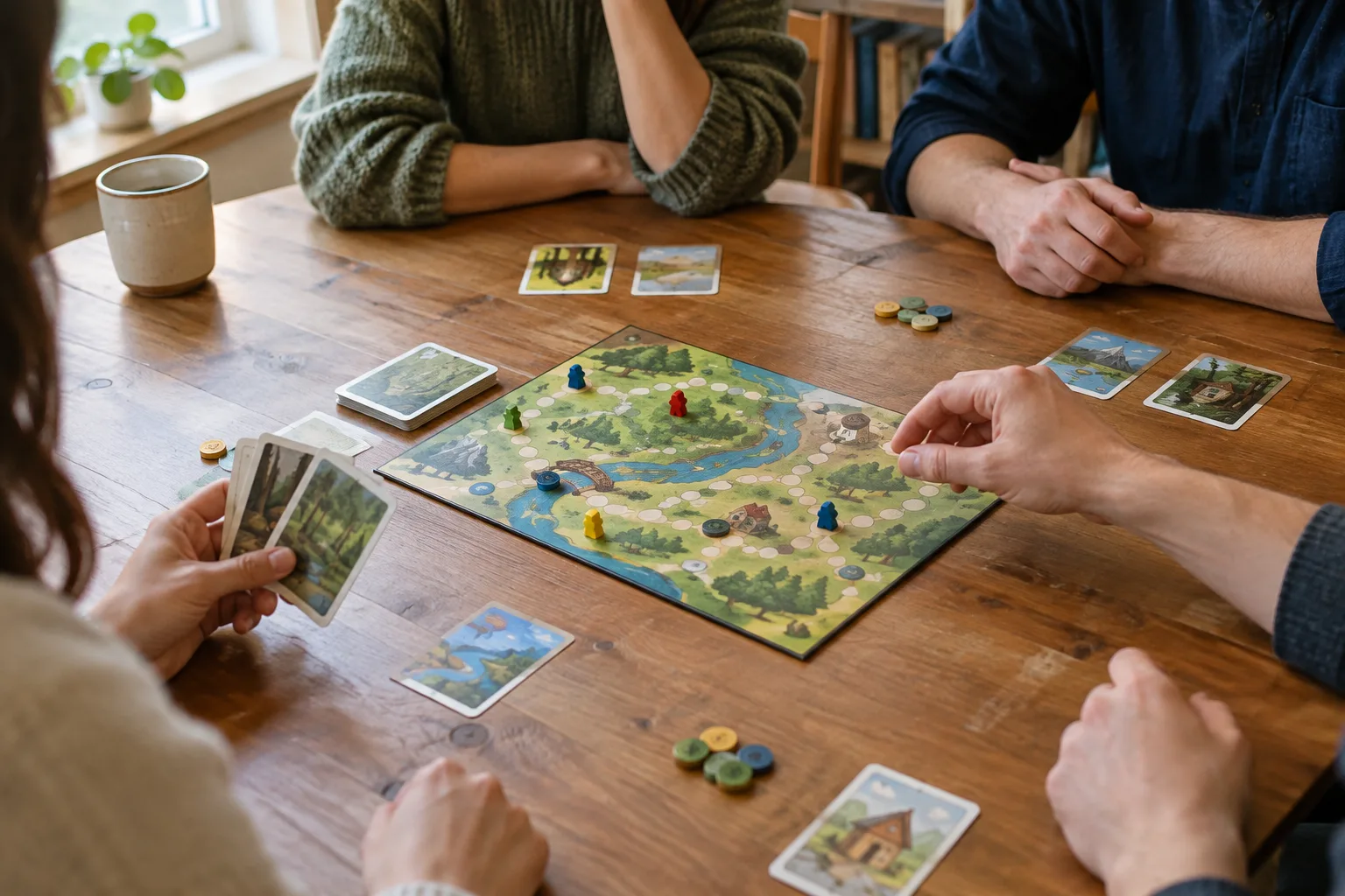 Des joueurs réunis autour d’un plateau, attentifs au joueur actif pendant une partie.