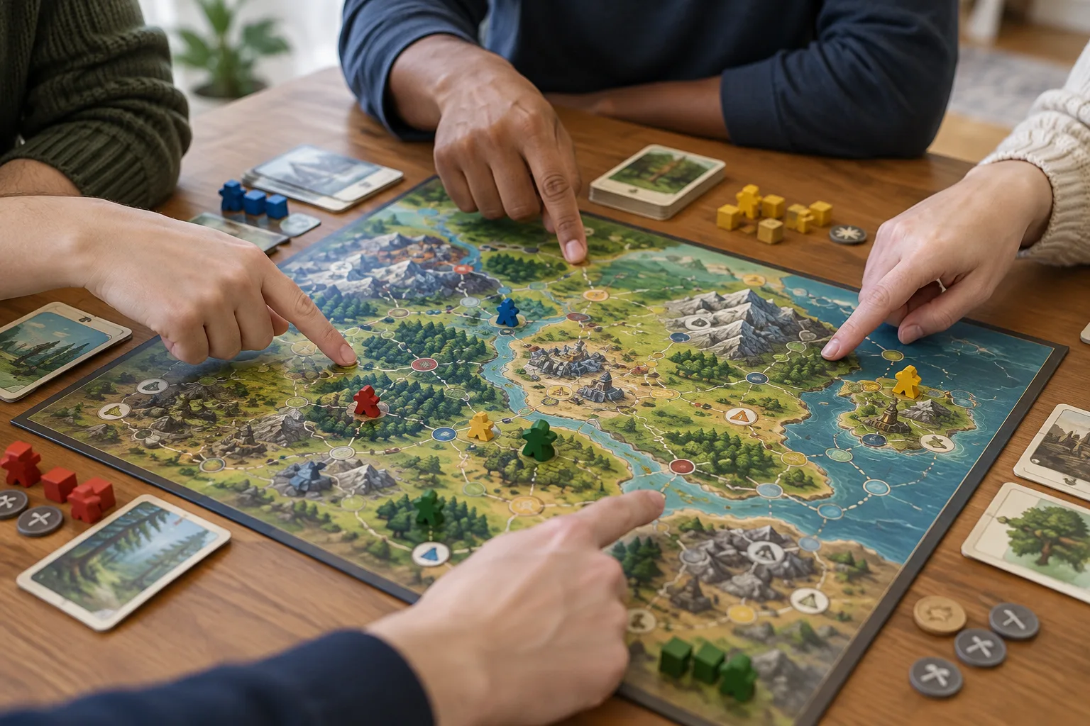 Des joueurs observent ensemble les différentes zones d’un plateau avant de commencer.